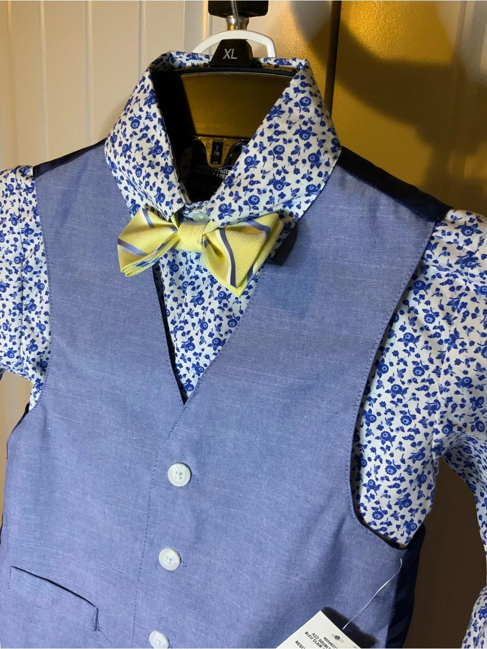 Nautica Boys Navy Floral Vest with Light Gray Bow Tie